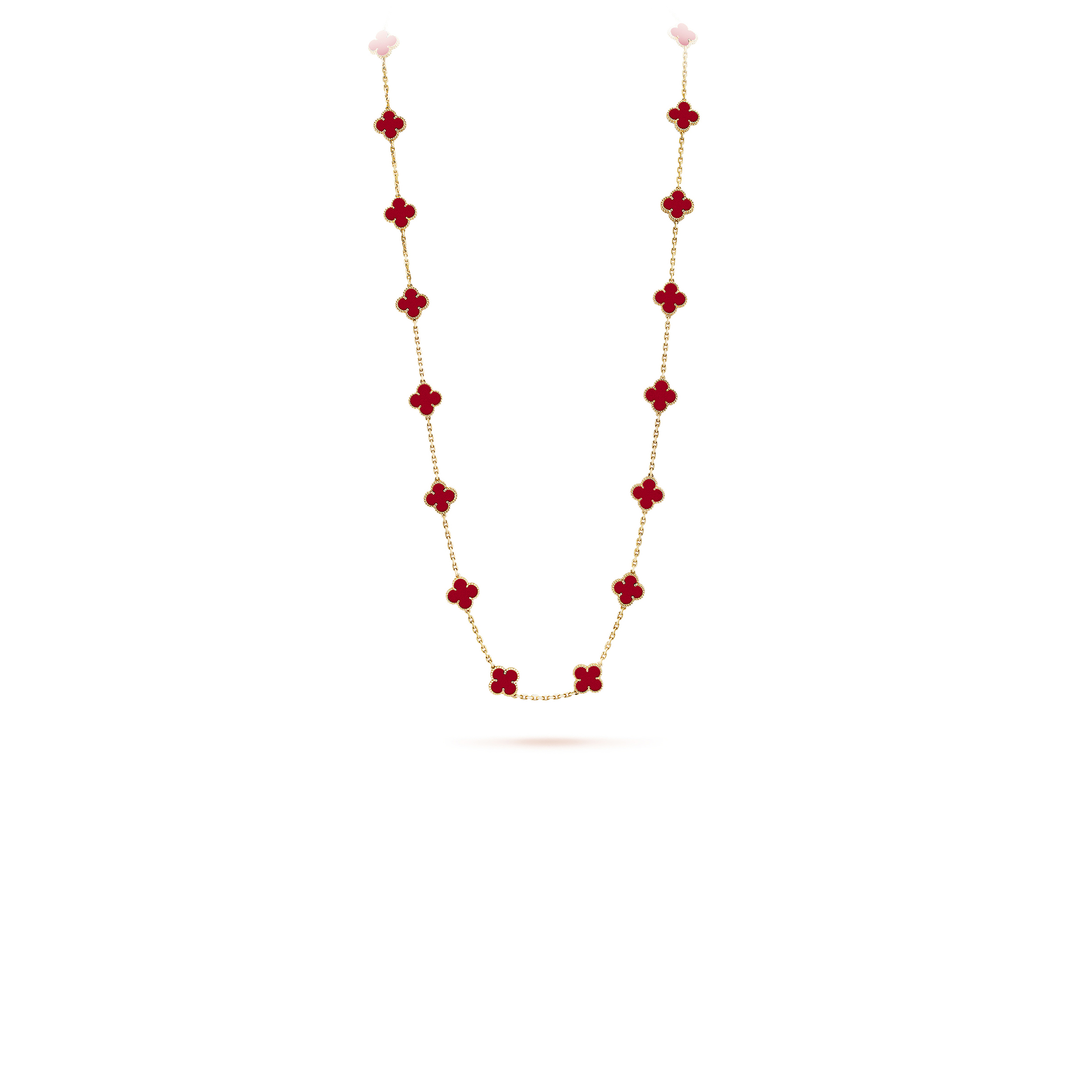 VAN CLEEF ARPELS VINTAGE ALHAMBRA LONG NECKLACE, 20 MOTIFS - YELLOW GOLD, CARNELIAN  VCARD39800